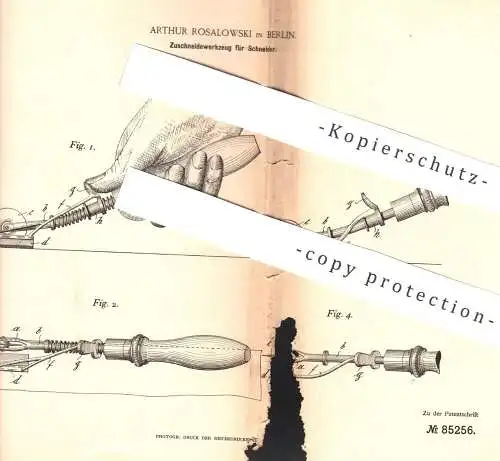 original Patent - Arthur Rosalowski , Berlin , 1895 , Zuschneidewerkzeug für Schneider | Schneiderei - Werkzeug !!!