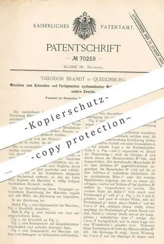 original Patent - Theodor Brandt , Quedlinburg , 1892 , Herst. der Metallstücke für Buchdruck | Druck , Druckerei !!!