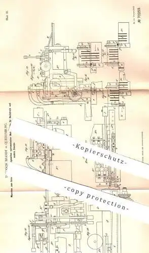 original Patent - Theodor Brandt , Quedlinburg , 1892 , Herst. der Metallstücke für Buchdruck | Druck , Druckerei !!!