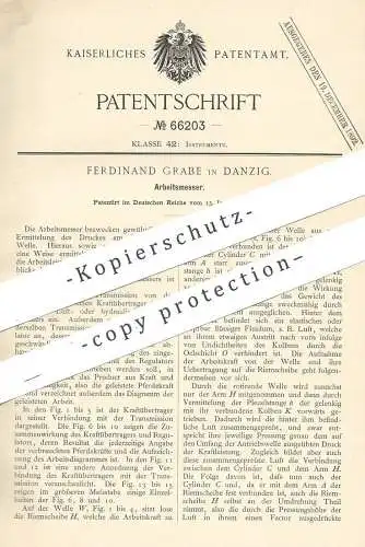 original Patent - Ferdinand Grabe , Danzig , 1892 , Arbeitsmesser | Umdrehungszahl - Messer | Kraftmesser | Welle !!!