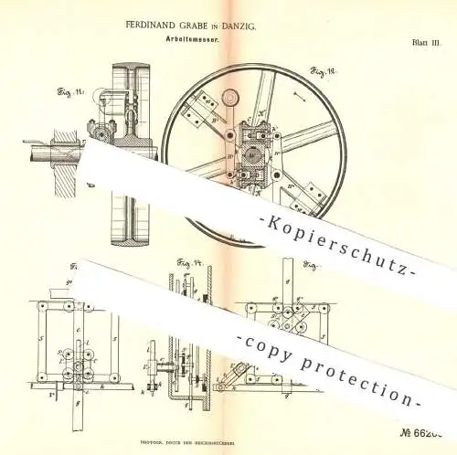 original Patent - Ferdinand Grabe , Danzig , 1892 , Arbeitsmesser | Umdrehungszahl - Messer | Kraftmesser | Welle !!!