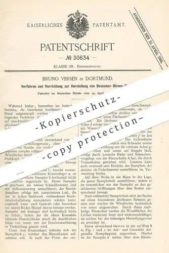 original Patent - Bruno Versen , Dortmund , 1884 , Herstellung von Bessemer - Birnen - Böden | Birnenböden | Eisen !!!