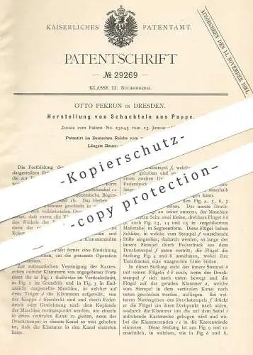 original Patent - Otto Pekrun , Dresden , 1884 , Schachtel aus Pappe | Karton , Schachteln , Buchbinder , Buchbinderei !