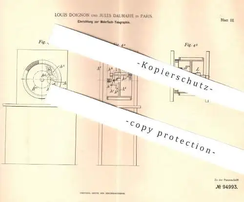 original Patent - Louis Doignon , Jules Daumarie , Paris , Frankreich  1895 , Mehrfach - Telegraphie | Telegraph | Strom