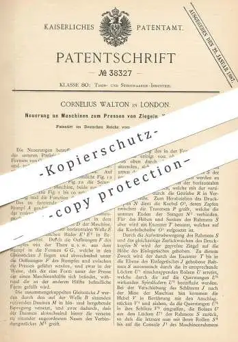 original Patent - Cornelius Walton , London , England , 1886 , Pressen von Ziegel , Kacheln | Ziegelei , Ton | Presse !!