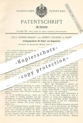 original Patent - Paul Alfred Mallet , Albert Pagniez , Paris , 1891 , Zerlegungskolonne für Dampf- und Gasgemisch | Gas