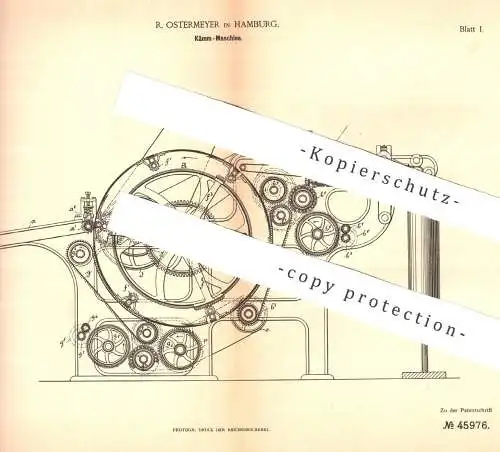 original Patent - R. Ostermeyer , Hamburg , 1888 , Kämmmaschine | Gewebe , Stoff | Seide , Spinnerei , Spinnen , Fasern