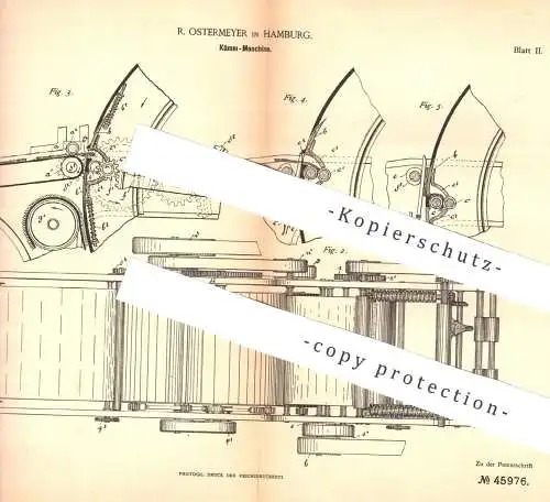 original Patent - R. Ostermeyer , Hamburg , 1888 , Kämmmaschine | Gewebe , Stoff | Seide , Spinnerei , Spinnen , Fasern