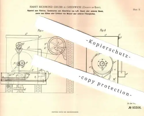 original Patent - Harry Richmond Chubb , Greenwich , Kent , 1896 , Filtern , Kondensieren u. Absorbieren von Luft u. Gas