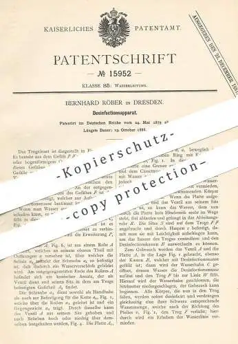 original Patent - Bernhard Röber , Dresden , 1879 , Apparat für Desinfektion | Desinfizieren , Wasser , Toilette , WC