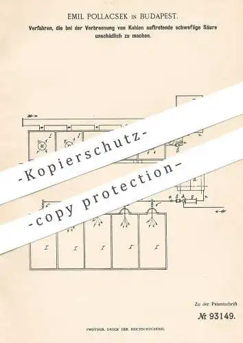 original Patent - Emil Pollacsek , Budapest , 1896 , Schwefelsäure bei Verbrennung von Kohle unschädlich machen | Chemie