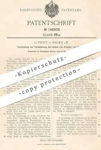 original Patent - C. Prött , Hagen , 1903 , Veränderung von Hub an Pumpen u. Motoren | Motor , Pumpe , Maschinen !!