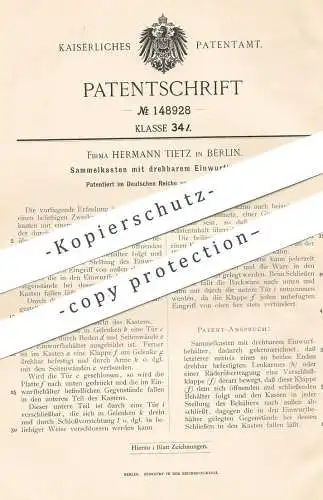 original Patent - Hermann Tietz , Berlin , 1903 , Sammelkasten mit drehbarem Einwurfbehälter | Briefkasten !!!