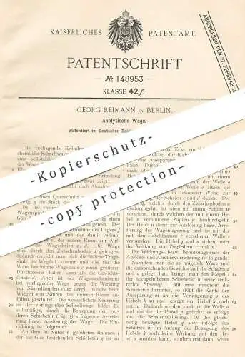 original Patent - Georg Reimann , Berlin , 1903 , Analytische Waage | Waagen , Wiegen , chemische Schnellwaage !!!