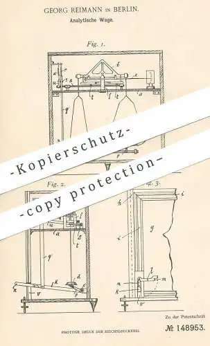 original Patent - Georg Reimann , Berlin , 1903 , Analytische Waage | Waagen , Wiegen , chemische Schnellwaage !!!