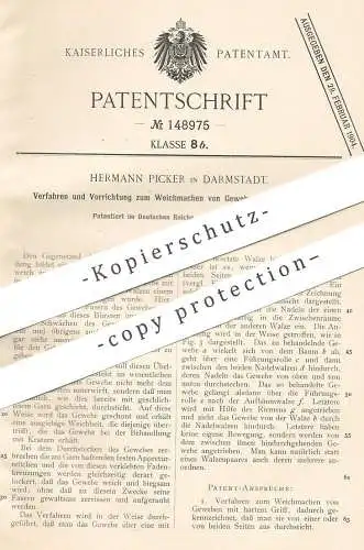 original Patent - Hermann Picker , Darmstadt , 1902 , Weichmachen von Gewebe | Stoff , Weben , Weber , Fasern !!!