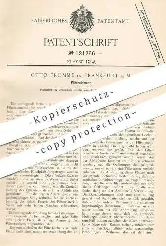 original Patent - Otto Fromme , Frankfurt / Main , 1900 , Filterelement | Filter , Filtern , Filtrieren , Filterkuchen !