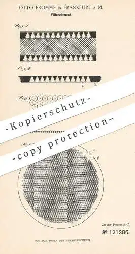 original Patent - Otto Fromme , Frankfurt / Main , 1900 , Filterelement | Filter , Filtern , Filtrieren , Filterkuchen !