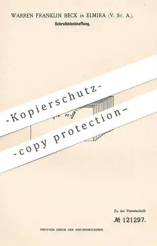 original Patent - Warren Franklin Beck , Elmira , USA , 1900 , Schreibblockheftung | Schreibblock | Papier , Ordner !!!