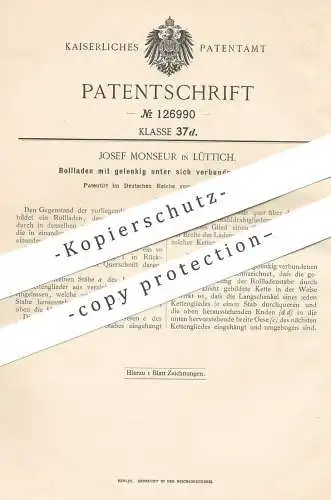 original Patent - Josef Monseur , Lüttich , 1901 , Rollladen | Rollo , Jalousie , Vorhang , Gardine | Fenster !!!