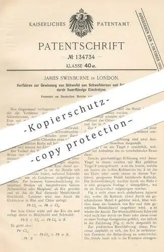 original Patent - James Swinburne , London , England , 1898 , Schwefel aus Schwefelerz u. Schwefelmetall per Elektrolyse