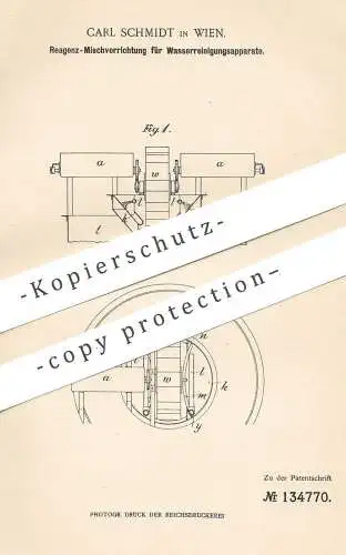 original Patent - Carl Schmidt , Wien , 1901 , Reagenz-Mischvorrichtung zur Wasserreinigung | Wasser | Reagentien