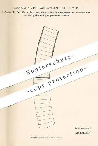 original Patent - Georges Victor Gustave Lapsolu , Paris , Frankreich 1892 , Luftreifen für Fahrräder | Fahrrad - Reifen