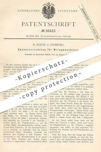 original Patent - H. Reeck , Hamburg , 1883 , Spannvorrichtung für Wringmaschine | Schleuder | Waschmaschine , Wäsche !!