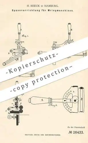 original Patent - H. Reeck , Hamburg , 1883 , Spannvorrichtung für Wringmaschine | Schleuder | Waschmaschine , Wäsche !!