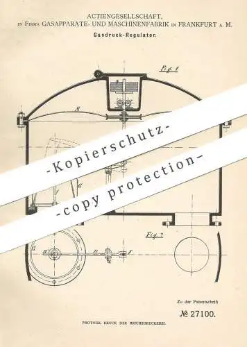 original Patent - AG Gasapparate- & Maschinenfabrik , Frankfurt / Main , 1883 , Gasdruck - Regulator | Gas , Brenner !