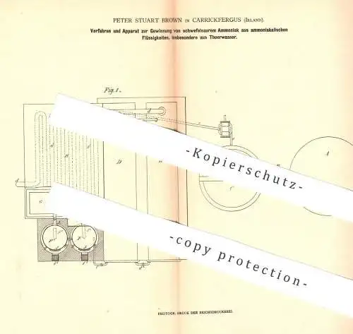 original Patent - Peter Stuart Brown , Carrickfergus , Irland , 1878 , Gewinnung von schwefelsaurem Ammoniak | Teer !!