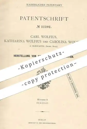 original Patent - Carl , Katharina u. Carolina Wolfius , Bliescastel , 1879 , Stollen in Sandformation | Brunnen , Kies