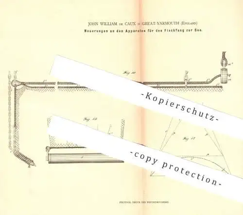 original Patent - John William de Caux , Great Yarmouth , England , 1880 , Fischfanggerät | Fischer , Fischerei , Fische