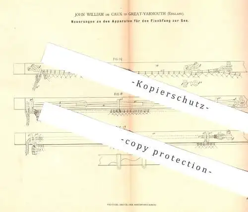 original Patent - John William de Caux , Great Yarmouth , England , 1880 , Fischfanggerät | Fischer , Fischerei , Fische