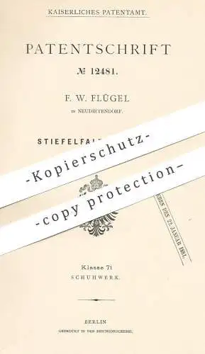 original Patent - F. W. Flügel , Neudietendorf , 1880 , Stiefelfaltenpresse | Stiefel , Schuhwerk , Presse , Schuster !