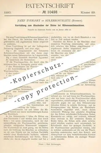 original Patent - Josef Zveigart , Adlerkosteletz / Böhmen , 1880 , Abscheiden der Steine bei Rüben - Waschmaschine !!