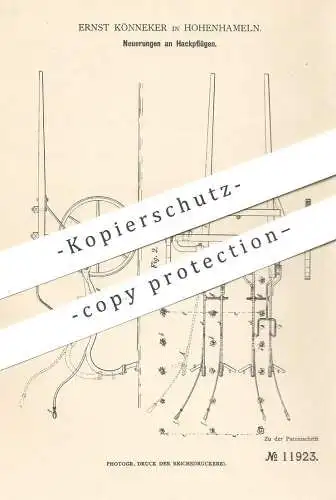 original Patent - Ernst Könneker , Hohenhameln , 1880 , Hackpflug | Pfug , Pflügen , Pflugbaum , Landwirtschaft !!!