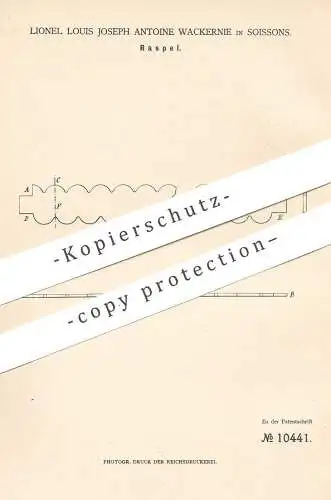 original Patent - Lionel Louis Joseph Antoine Wackernie , Soissons , 1880 , Raspel | Rüben - Messer | Zucker | Werkzeug
