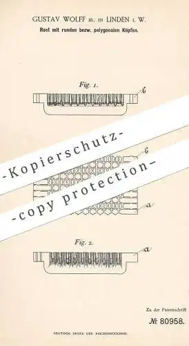 original Patent - Gustav Wolff , Linden , 1894 , Rost , Feuerungsrost | Ofenrost , Ofen , Ofenbauer , Öfen , Feuerung !