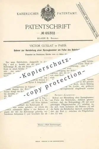 original Patent - Victor Guillat , Paris Frankreich 1892 , Steinbohrer | Bohrer | Gestein , Bohren , Bergbau , Bergwerk