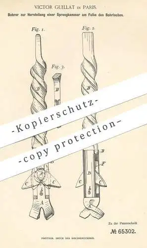 original Patent - Victor Guillat , Paris Frankreich 1892 , Steinbohrer | Bohrer | Gestein , Bohren , Bergbau , Bergwerk