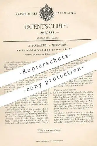 original Patent - Otto Bartel , New York , 1894 , Kurbelschleifendoppelpendel für Uhren | Pendel - Uhr | Uhrmacher !!!