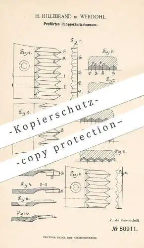 original Patent - H. Hillebrand , Werdohl , 1894 , Rübenschnitzelmesser | Rüben - Schnitzelmesser , Zuckerfabrik  Zucker