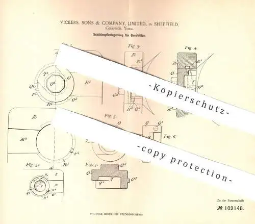 original Patent - Vickers , Sons & Company Limited , Sheffield York , 1897 , Schildzapfenlagerung für Geschütze | Waffen