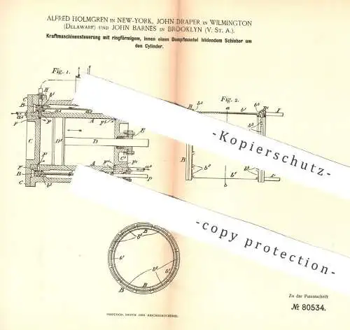 original Patent - A. Holmgren , New York | John Draper , Wilmington | John Barnes , Brooklyn , USA , Dampfmaschinen