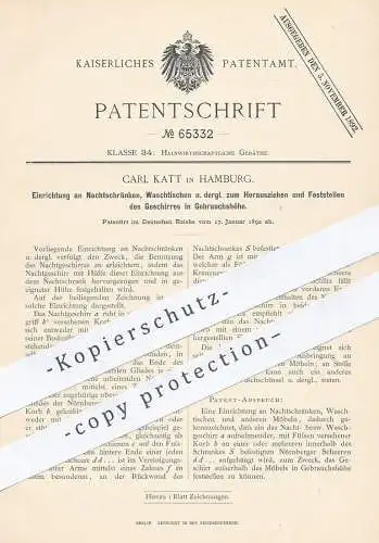 original Patent - Carl Katt , Hamburg , 1892 , Nachtschrank , Waschtisch , Schrank , Kommode , Möbel | Tischler !!!