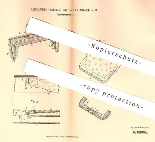 original Patent - Alexander Halberstadt , Offenbach / Main , 1893 , Bügelverschluss für Tasche , Geldbörse , Portemonee