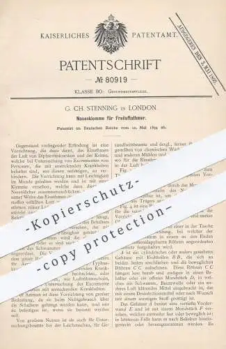 original Patent - G. Ch. Stenning , London , 1894 , Nasenklemme für Freiluftatmer | Nasenklammer , Medizin , Arzt !!!