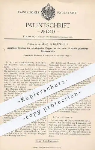 original Patent - J. G. Keck , Nürnberg , 1893 , Ausschlag der Klappen bei Sichtemaschine | Mühle , Mühlen , Müllerei