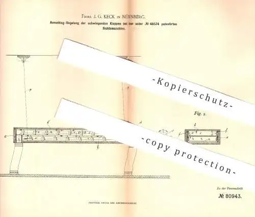 original Patent - J. G. Keck , Nürnberg , 1893 , Ausschlag der Klappen bei Sichtemaschine | Mühle , Mühlen , Müllerei